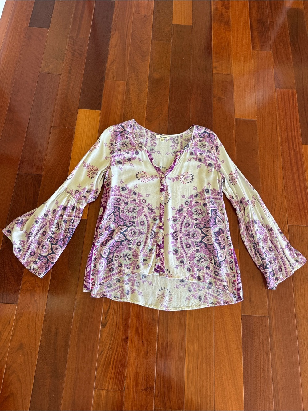 Billabong Boho Floral Paisley Bell-Sleeve Top Size S